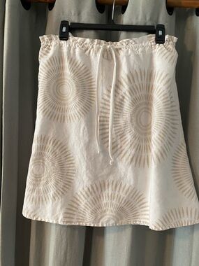 Lole Cream Sunburst Linen/Cotton A-Line Skirt w/adjustable waist, Women’s Size M